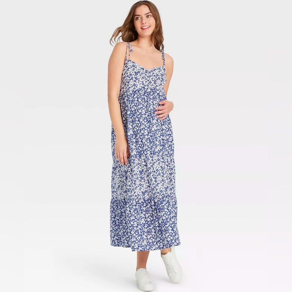 The Nines by HATCH Blue and White Floral Maxi Dress